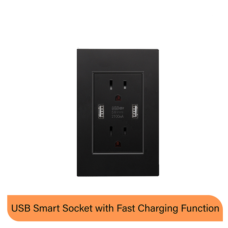 US Standard 2 USB Black Socket for Wall Outlet