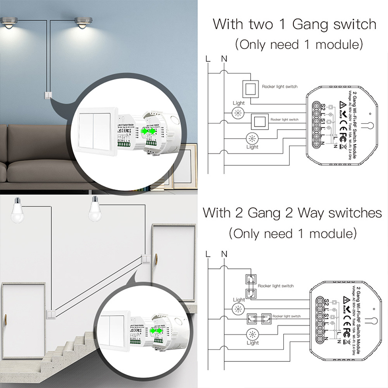 2 Gang Wifi Switch Module for new pairing mode with simple operations for new idea for 2 way control