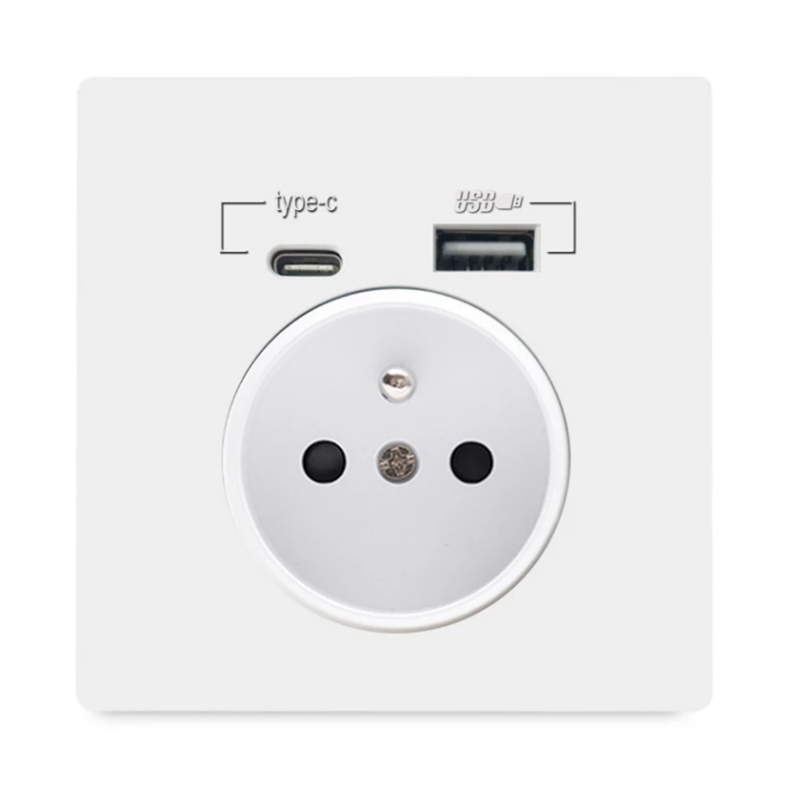 French socket for type C fast cable with USB ,usb type c socket for home wall electric type c outlet